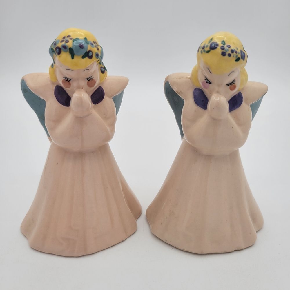 Charming Ceramic Angel Figurines - Cream and Blue